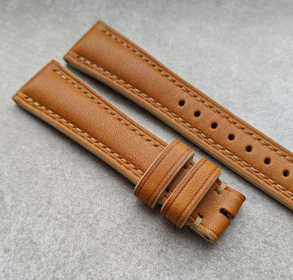 French Calfskin Padded Watch Strap - Tan