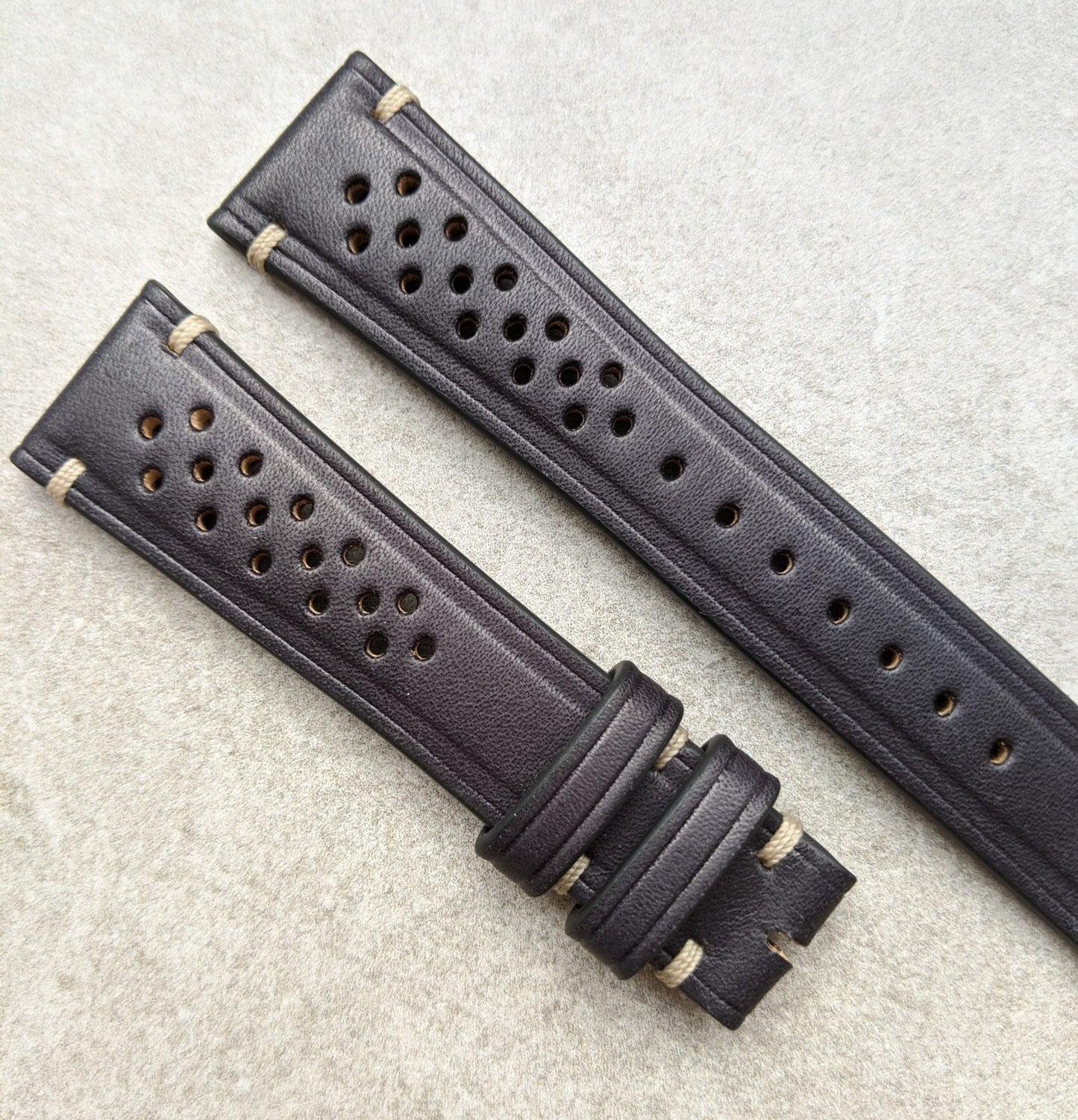 French Calfskin Minimal Stitch Rally Strap - Black