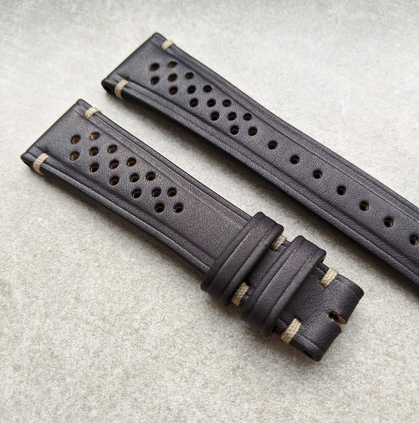 French Calfskin Minimal Stitch Rally Strap - Black