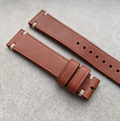 French Calfskin Strap Minimal Stitch - Mahogany