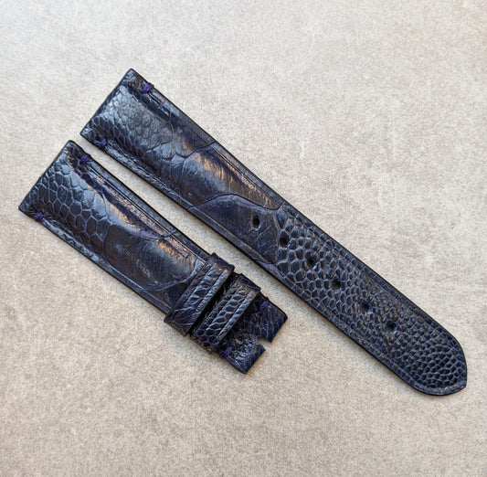 Ostrich Shin Watch Strap - Minimal Stitch - Midnight Blue