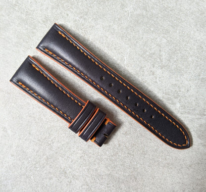 French Calfskin Watch Strap - Black & Orange