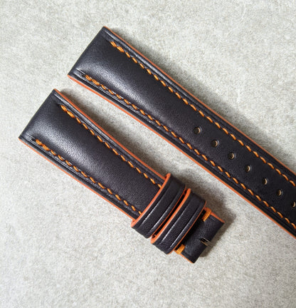 French Calfskin Watch Strap - Black & Orange