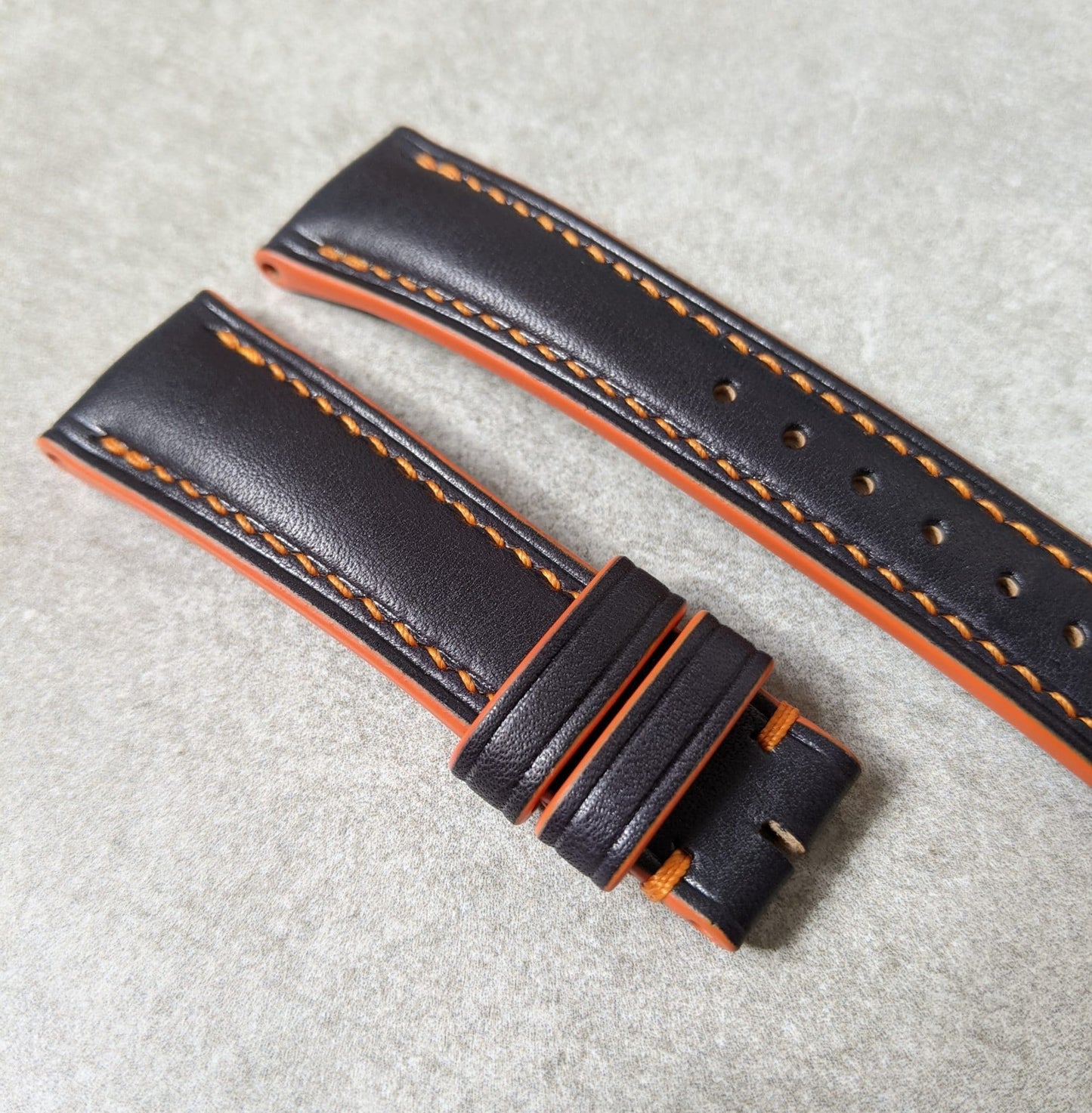 French Calfskin Watch Strap - Black & Orange