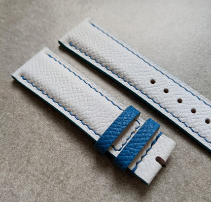 Epsom Calfskin Watch Strap - White & Blue