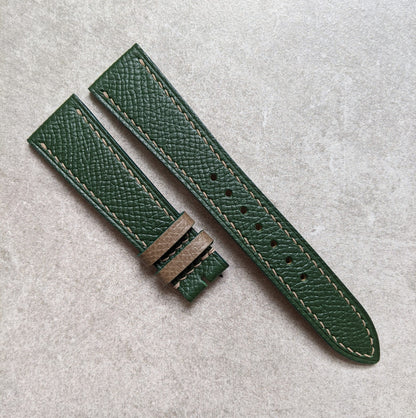 Epsom Calfskin Watch Strap - Forest Green & Taupe