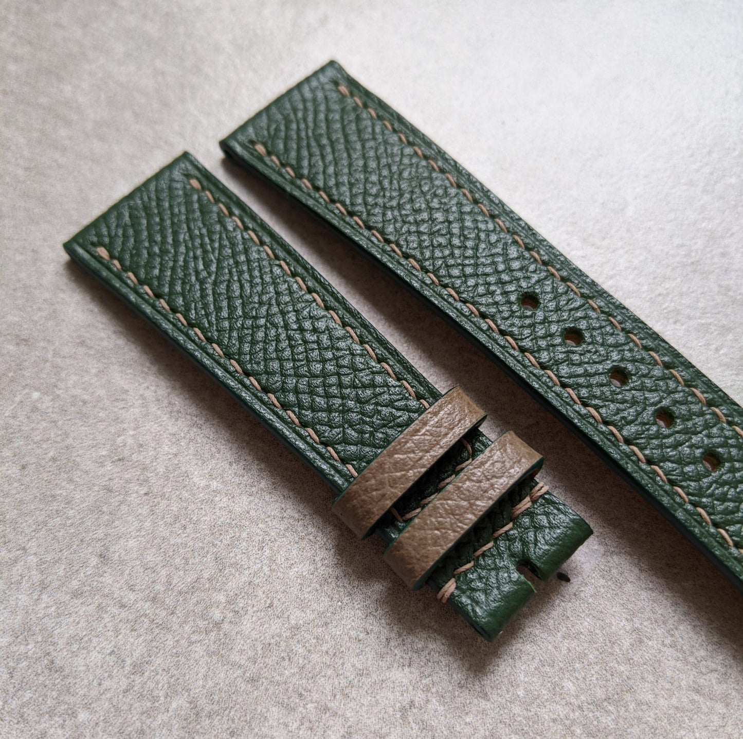 Epsom Calfskin Watch Strap - Forest Green & Taupe