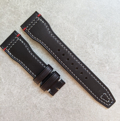 French Calfskin IWC Style Strap - Black with contrast stitching