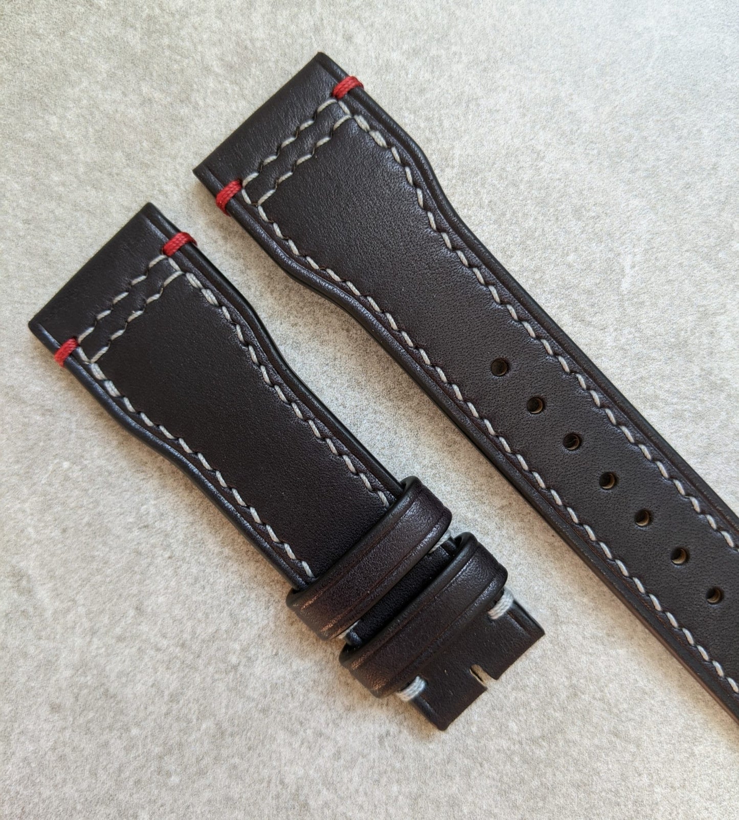 French Calfskin IWC Style Strap - Black with contrast stitching