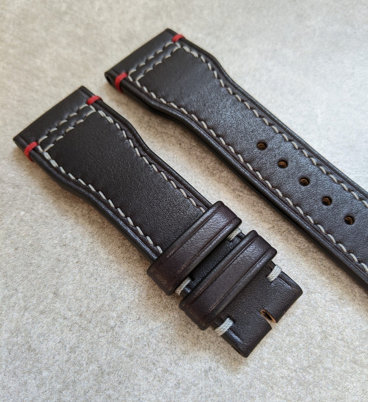 French Calfskin IWC Style Strap - Black with contrast stitching