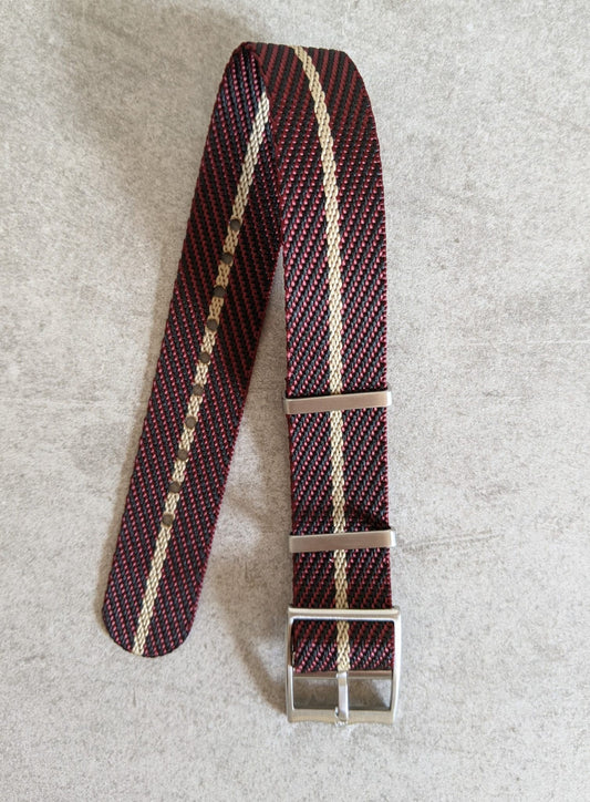 Woven Nylon Single Pass Strap - Burgundy, Black & Khaki