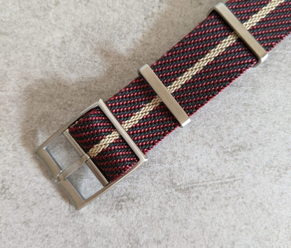 Woven Nylon Single Pass Strap - Burgundy, Black & Khaki