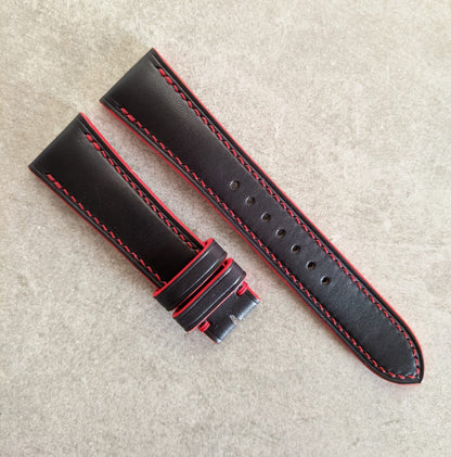 French Calfskin Watch Strap - Black & Rage Red