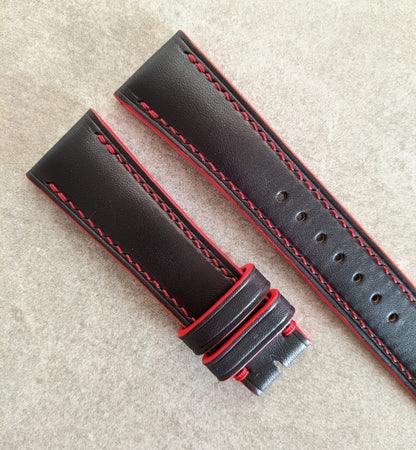 French Calfskin Watch Strap - Black & Rage Red