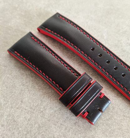 French Calfskin Watch Strap - Black & Rage Red