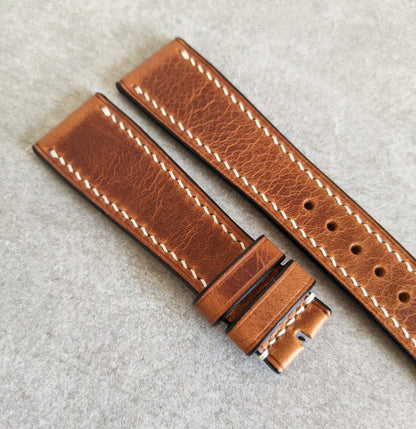 Badalassi Wax Strap Contrast Stitch - Tan Brown