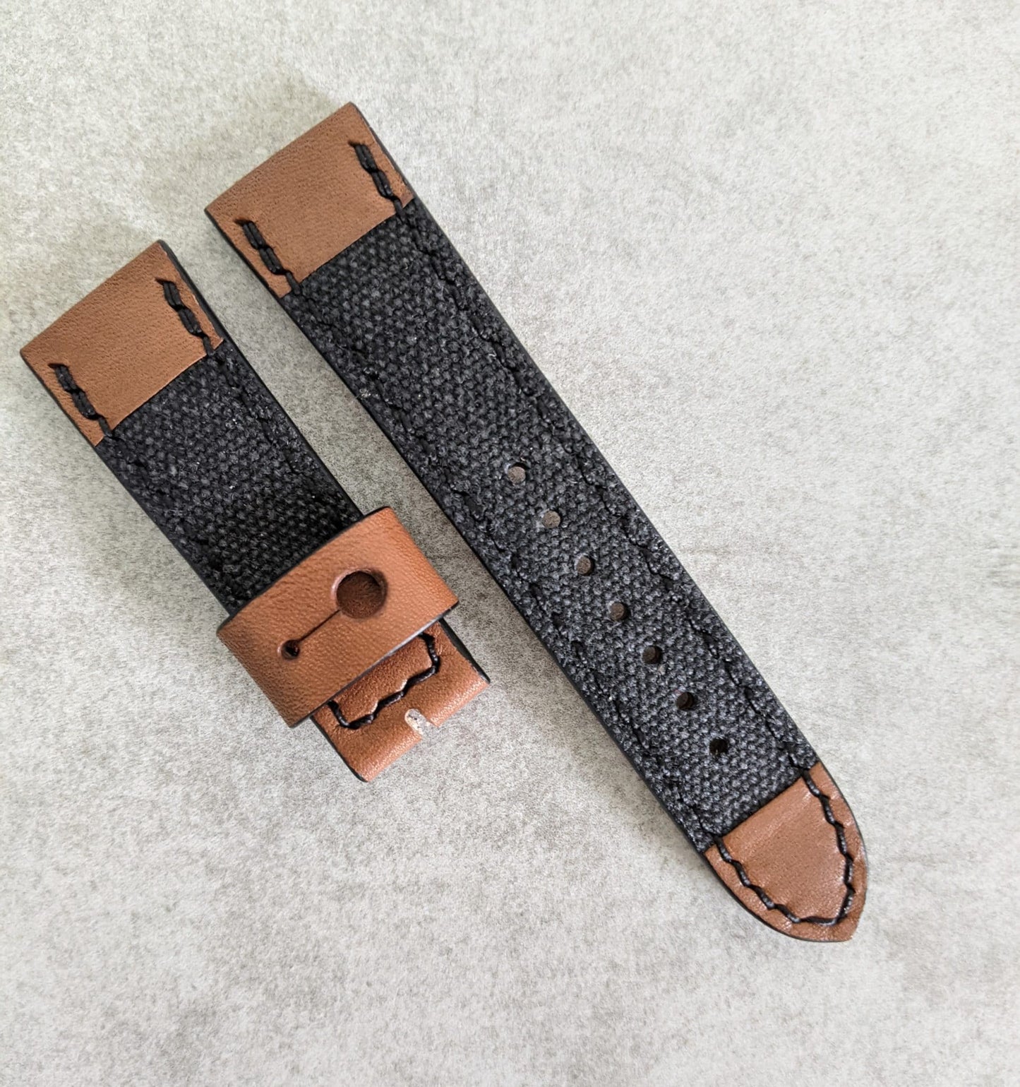 Canvas & Leather Strap - Black + Chesnut Brown