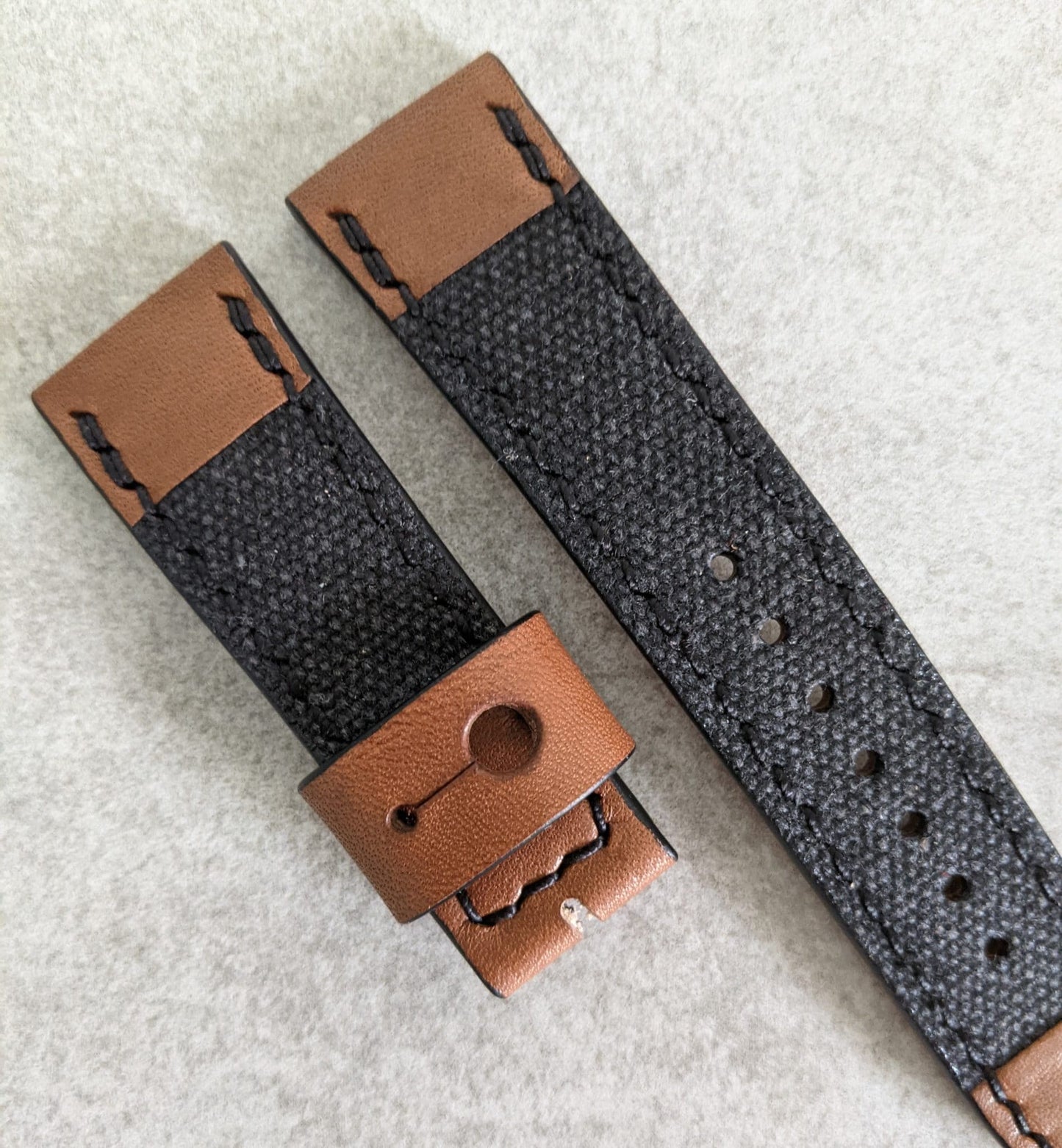 Canvas & Leather Strap - Black + Chesnut Brown