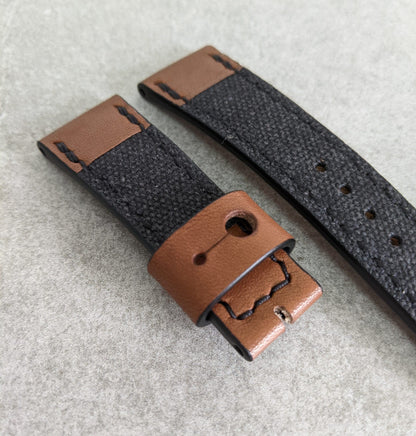 Canvas & Leather Strap - Black + Chesnut Brown