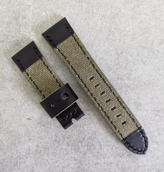 Canvas & Leather Strap - Army Green + Black