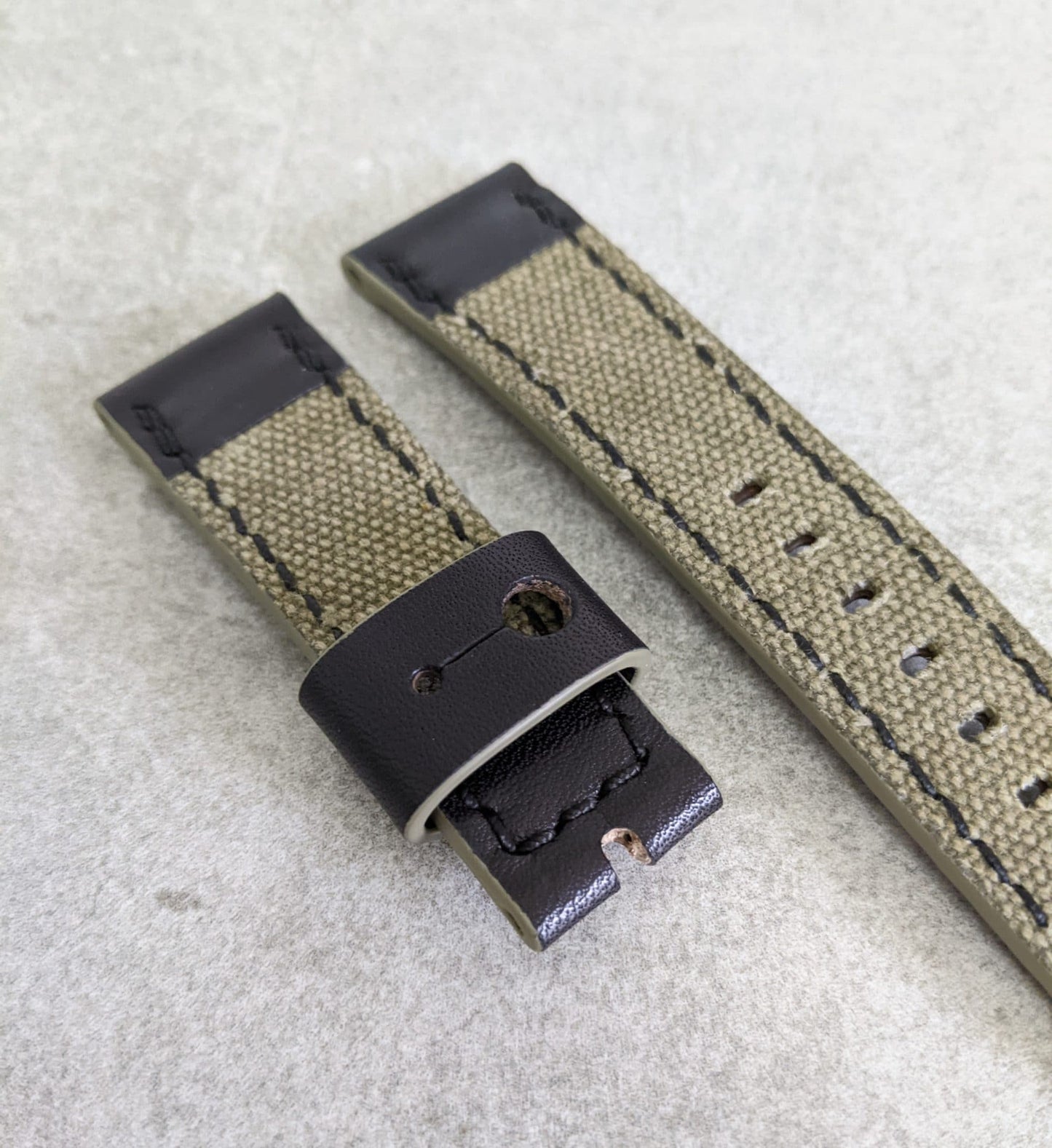 Canvas & Leather Strap - Army Green + Black