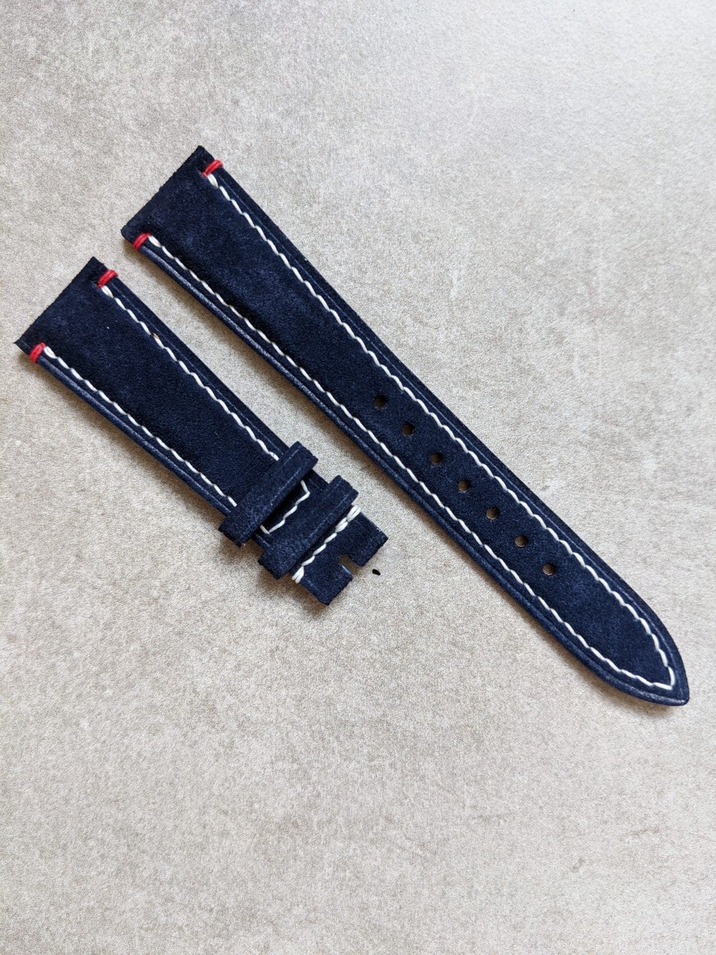 Premium Suede Strap - Navy Blue & Accent Red