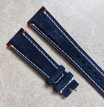 Premium Suede Strap - Navy Blue & Accent Red