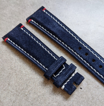 Premium Suede Strap - Navy Blue & Accent Red