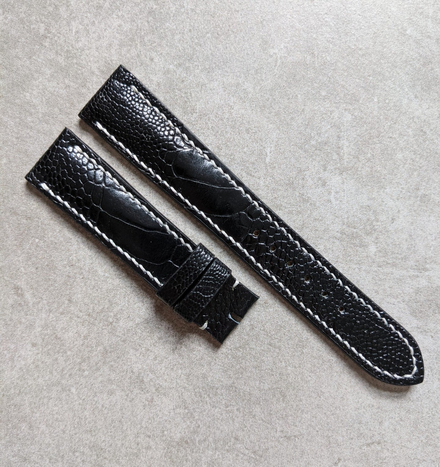 Ostrich Shin Watch Strap - Black & White