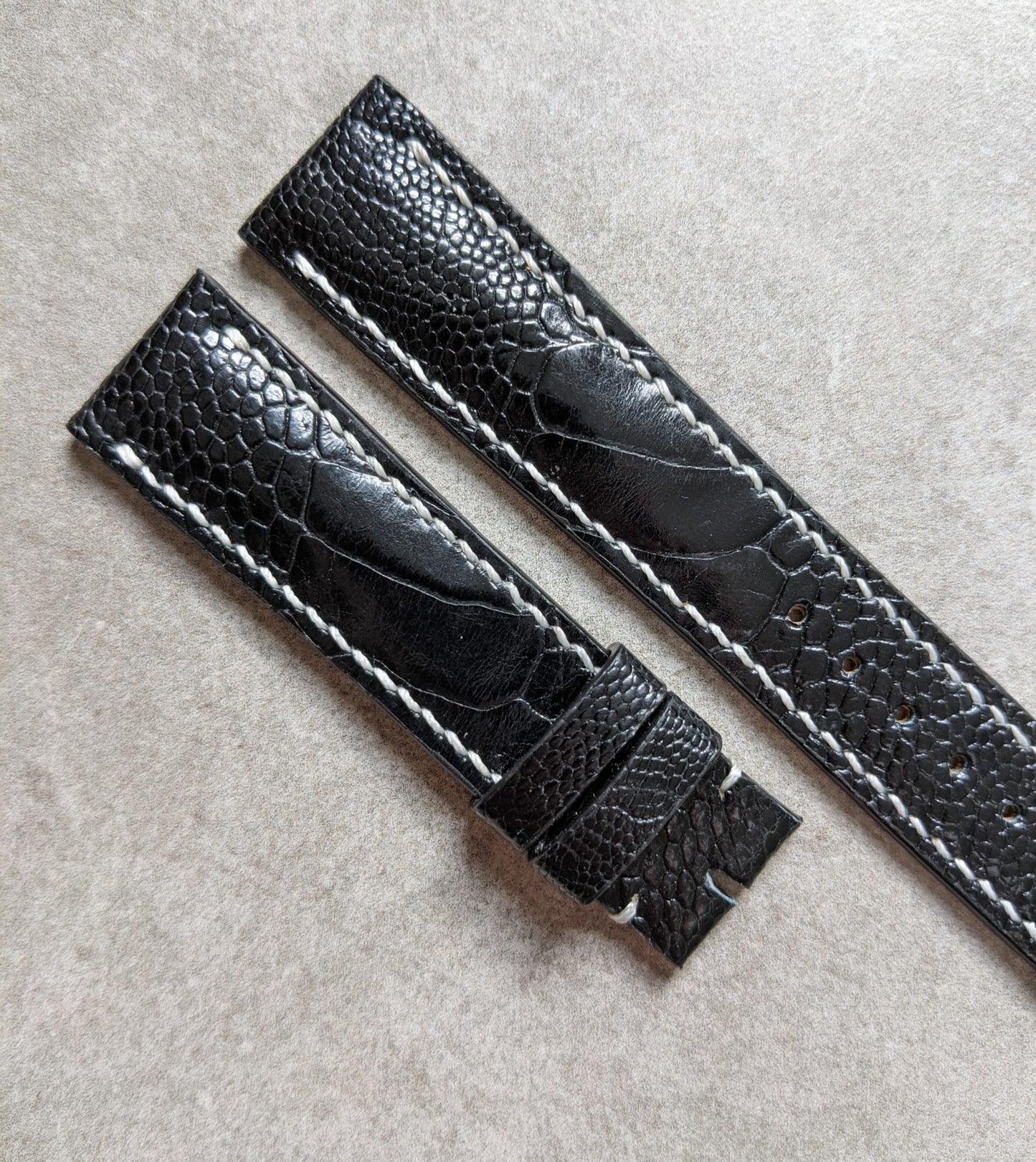 Ostrich Shin Watch Strap - Black & White