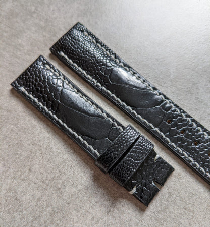 Ostrich Shin Watch Strap - Black & White