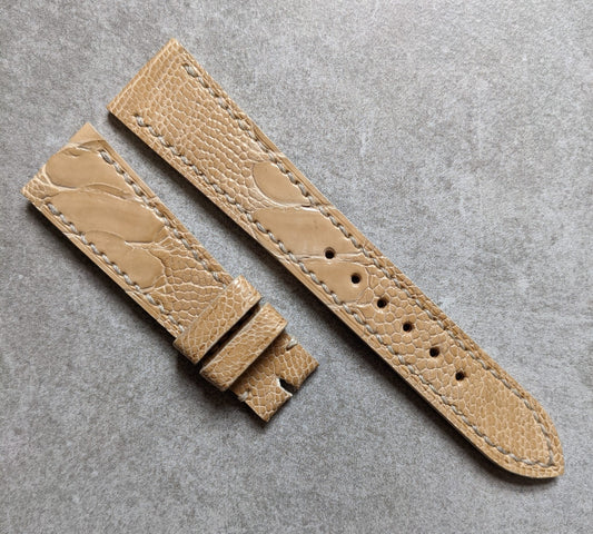 Ostrich Shin, Flat Watch Strap - Beige