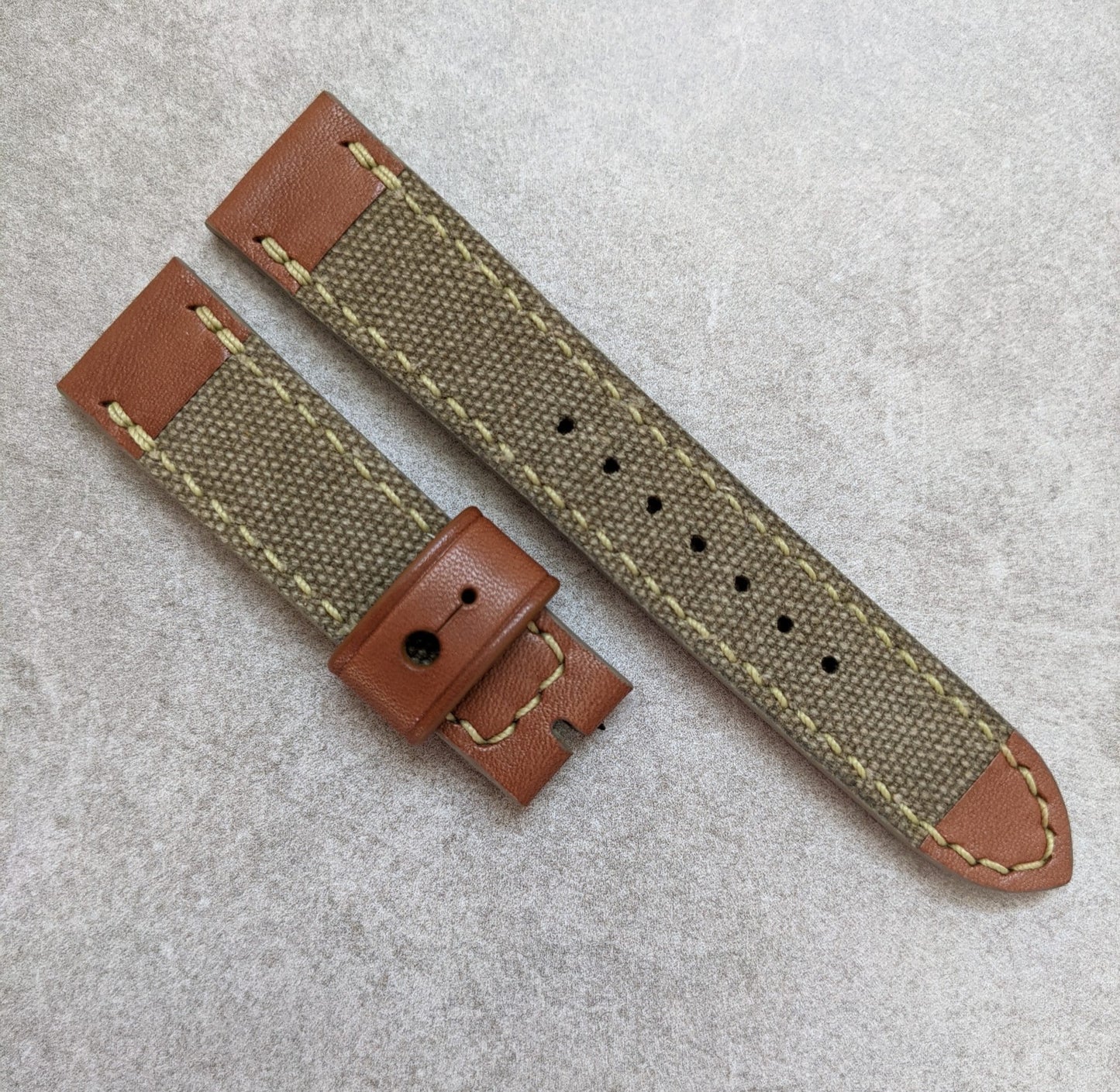 Canvas & Leather Strap - Army Green, Chesnut Brown + Olive