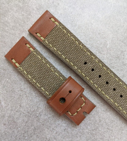 Canvas & Leather Strap - Army Green, Chesnut Brown + Olive