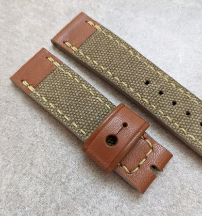 Canvas & Leather Strap - Army Green, Chesnut Brown + Olive