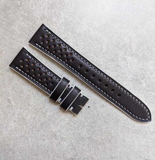 French Calfskin Rally Watch Strap - Black & White