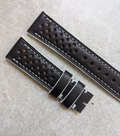 French Calfskin Rally Watch Strap - Black & White