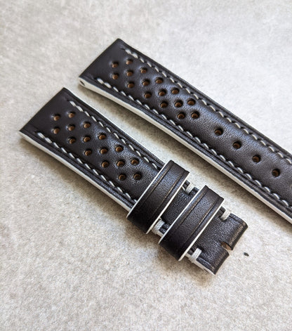 French Calfskin Rally Watch Strap - Black & White