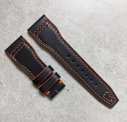 French Calfskin IWC Style Strap - Black & Orange