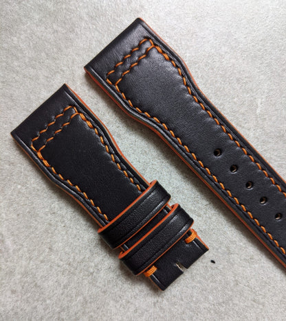 French Calfskin IWC Style Strap - Black & Orange