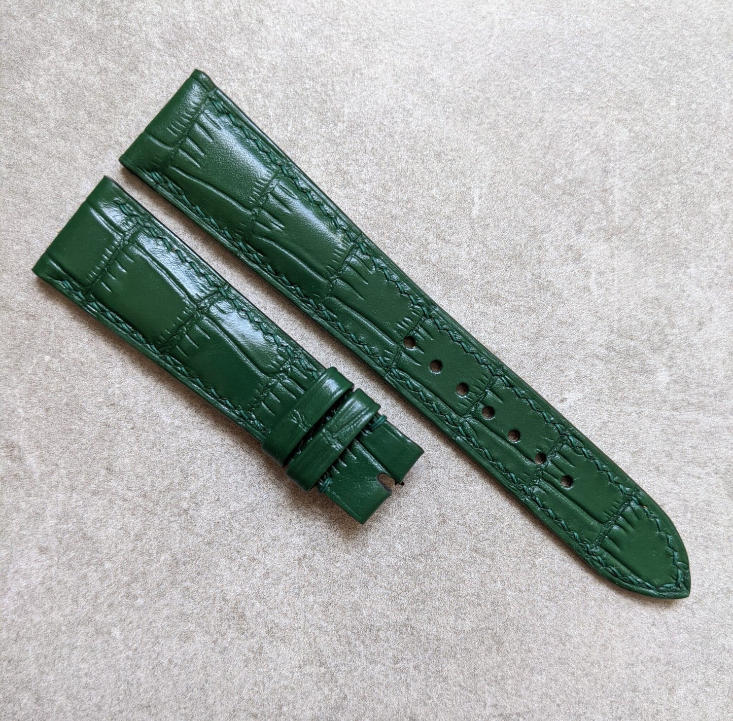 Embossed Crocodile Watch Strap - Green