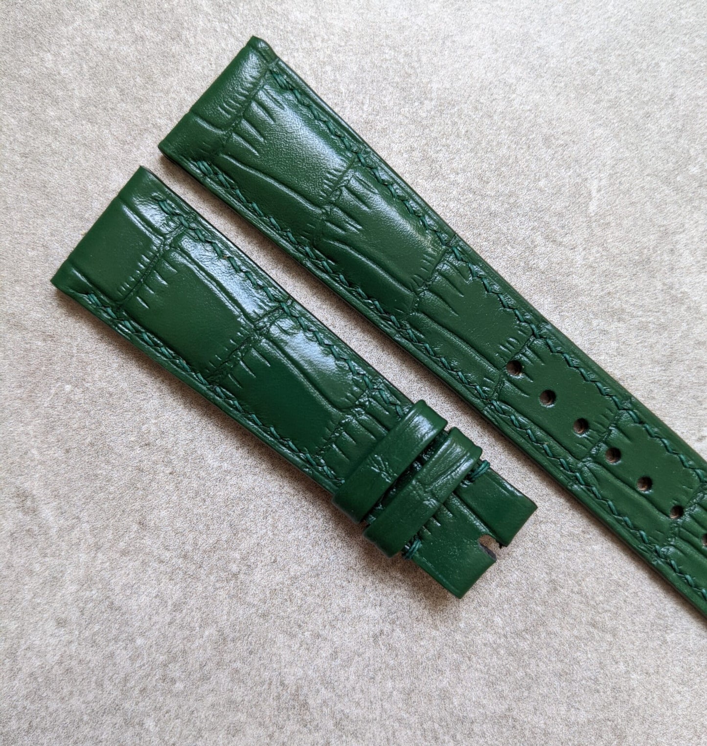 Embossed Crocodile Watch Strap - Green