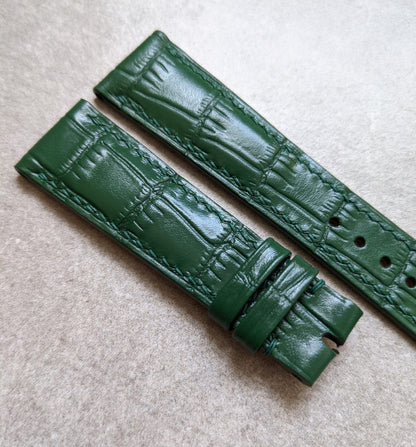 Embossed Crocodile Watch Strap - Green