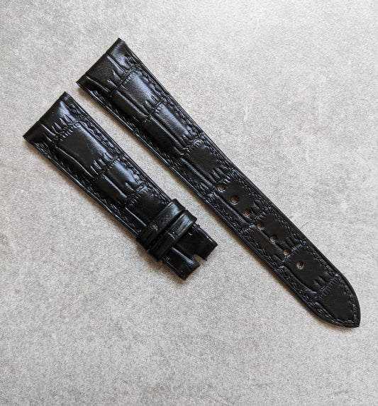 Embossed Crocodile Watch Strap - Black