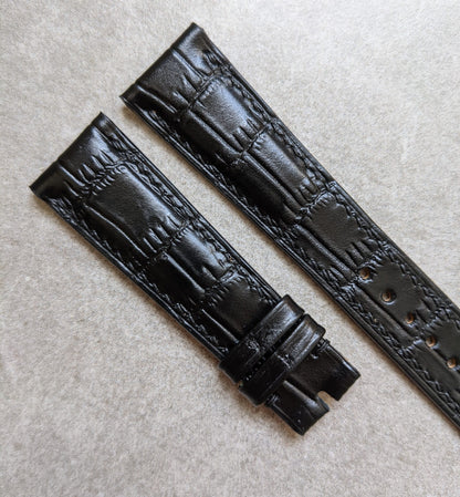 Embossed Crocodile Watch Strap - Black