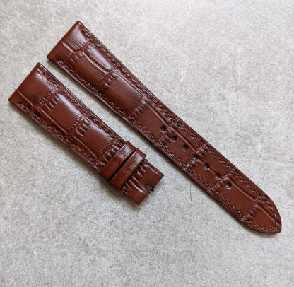 Embossed Crocodile Watch Strap - Brown