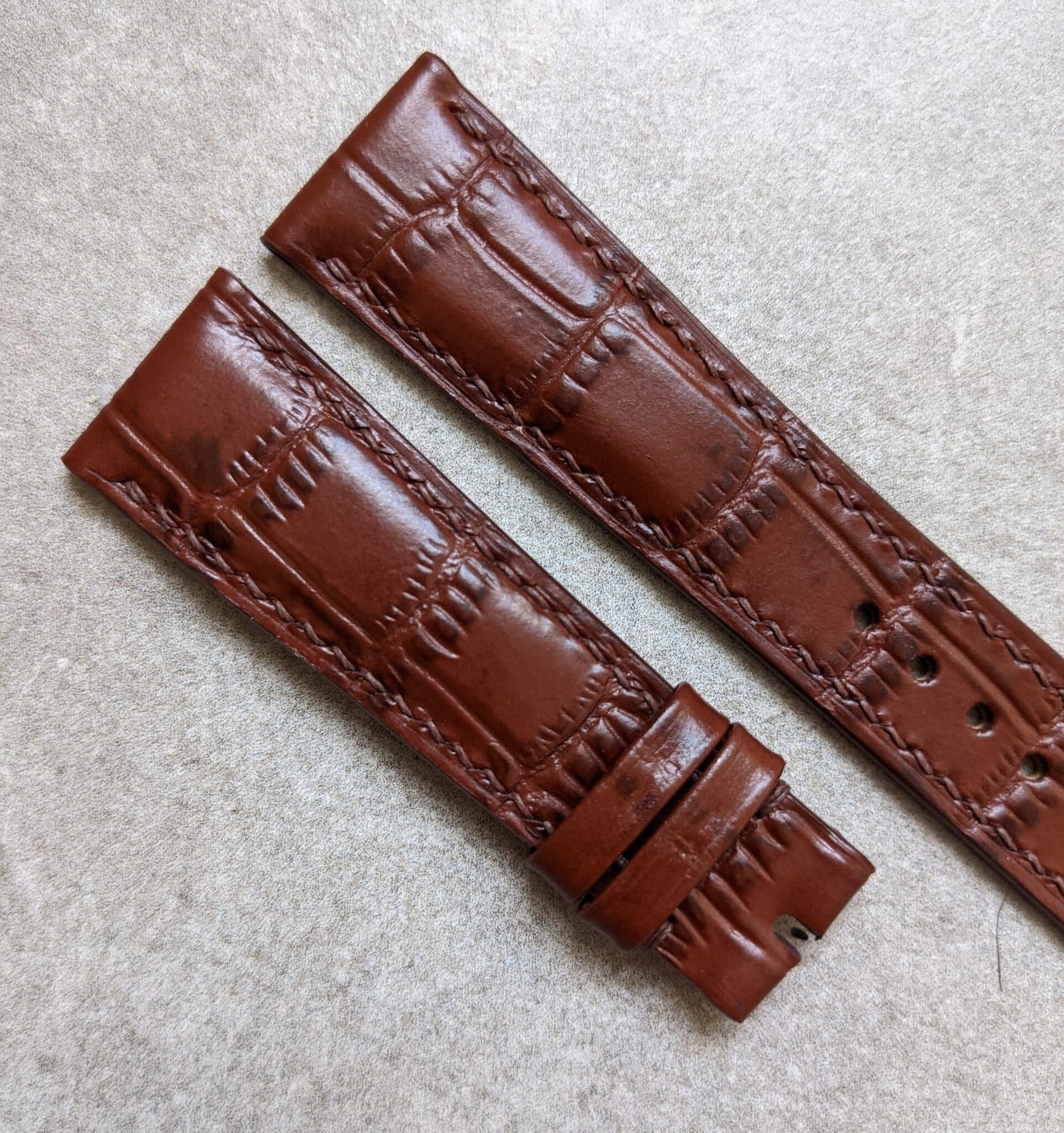 Embossed Crocodile Watch Strap - Brown