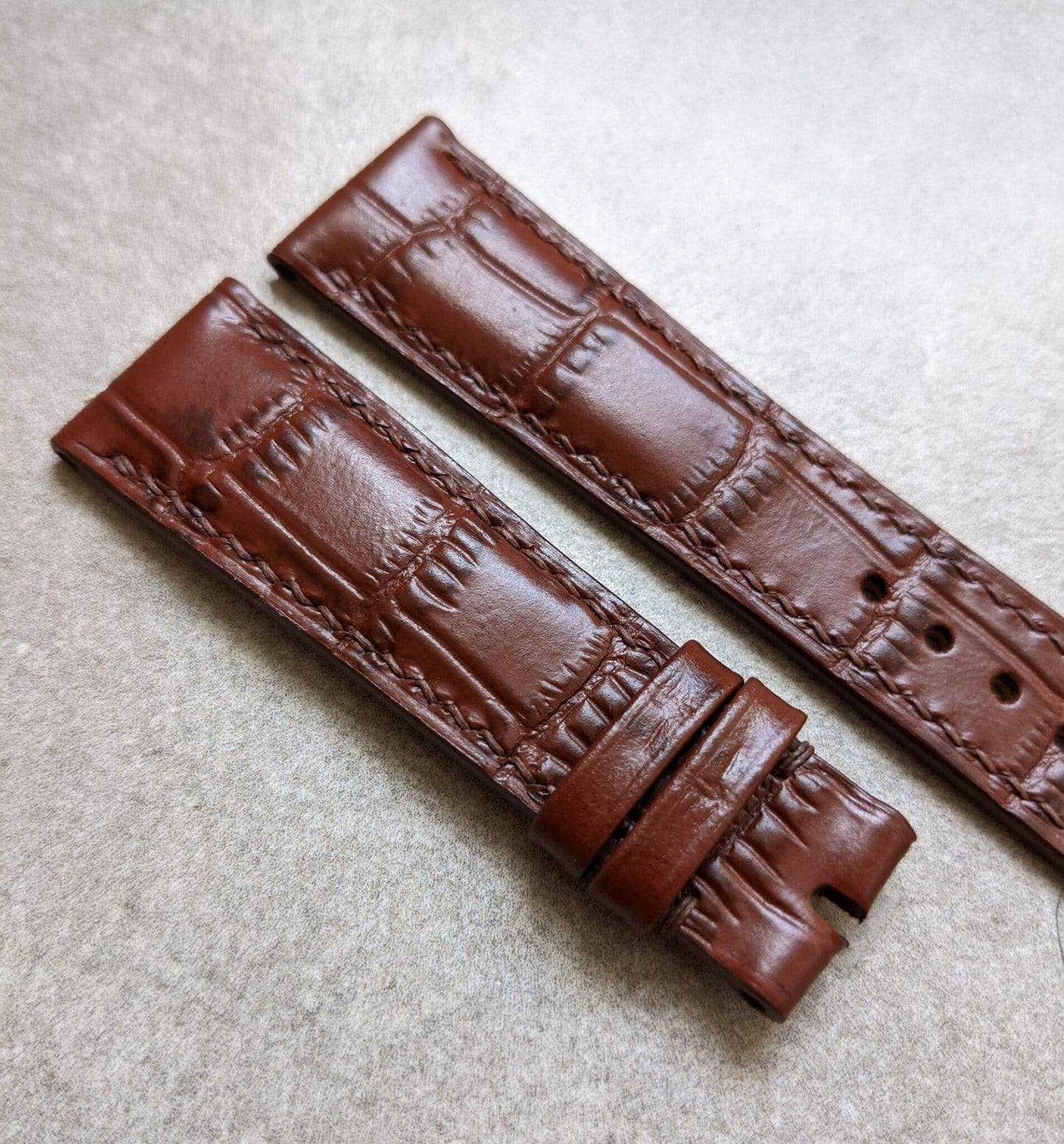 Embossed Crocodile Watch Strap - Brown