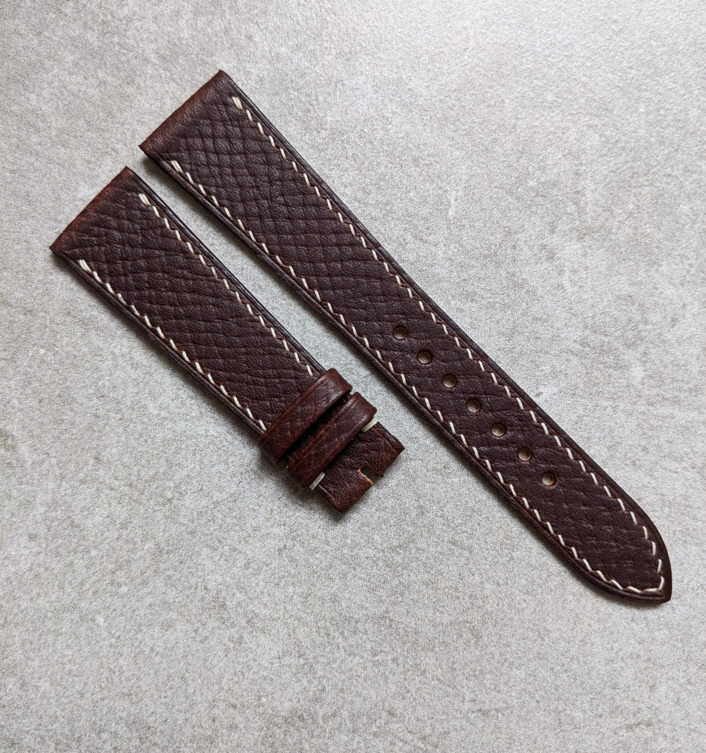 Russian Hatch Calfskin Watch Strap - Chocolate Brown