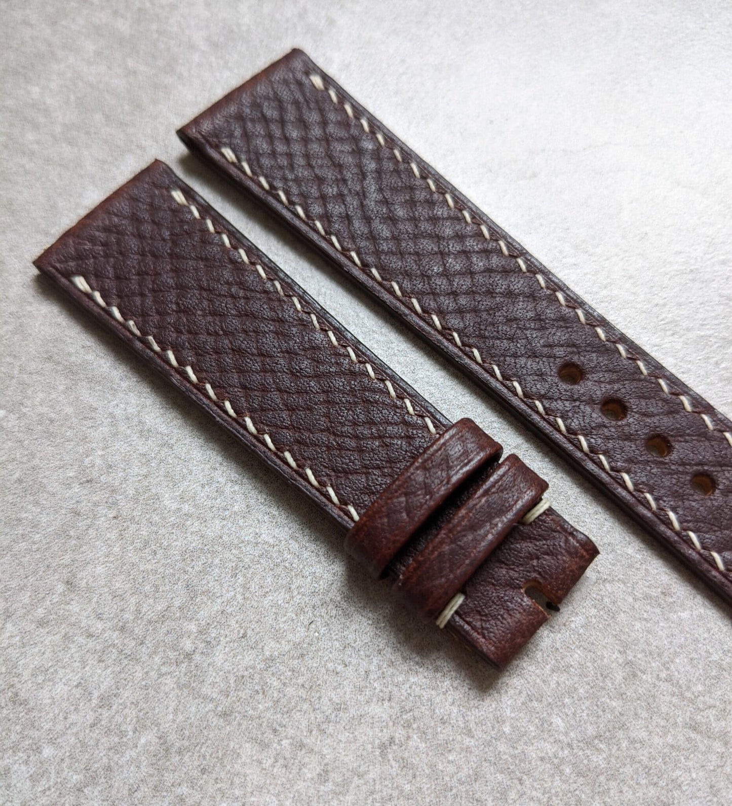 Russian Hatch Calfskin Watch Strap - Chocolate Brown